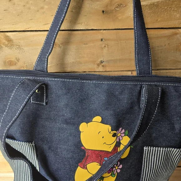 Disney Winnie The Pooh Zipper Denim Tote Bag - Picture 7 of 13
